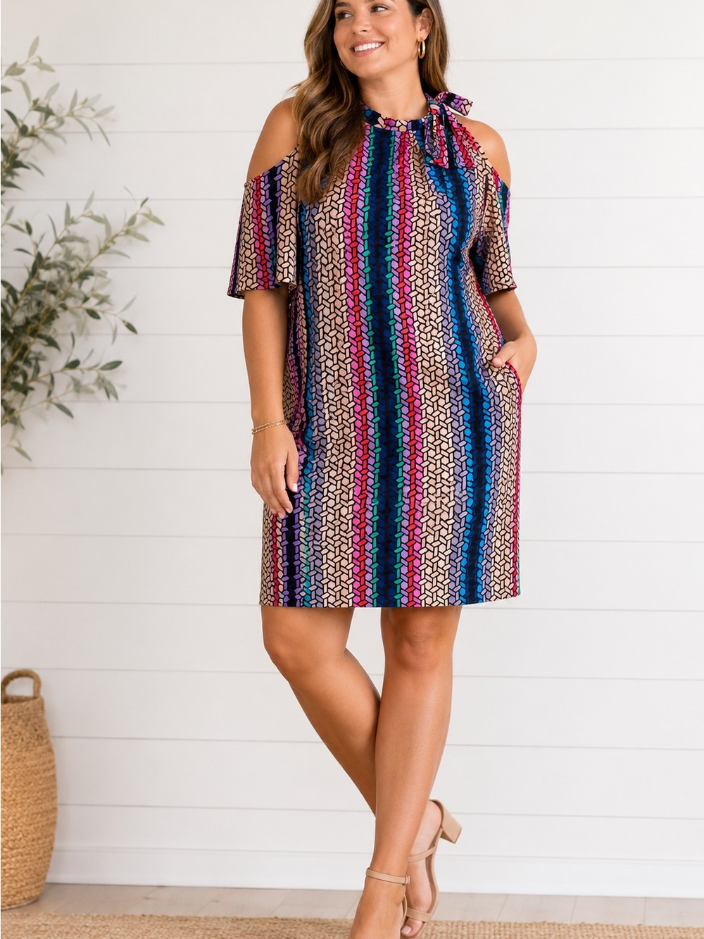 Trina Turk Cold Shoulder Geometric Print Dress